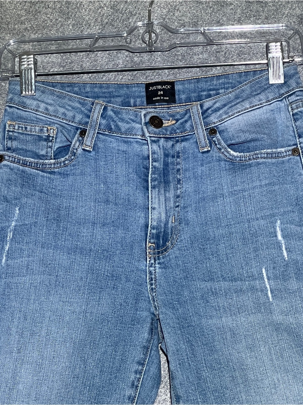 JUST BLACK USA Wide Leg Crop Jeans Light Wash Whiskered Raw Hem Stretch Size 24 - Picture 7 of 16